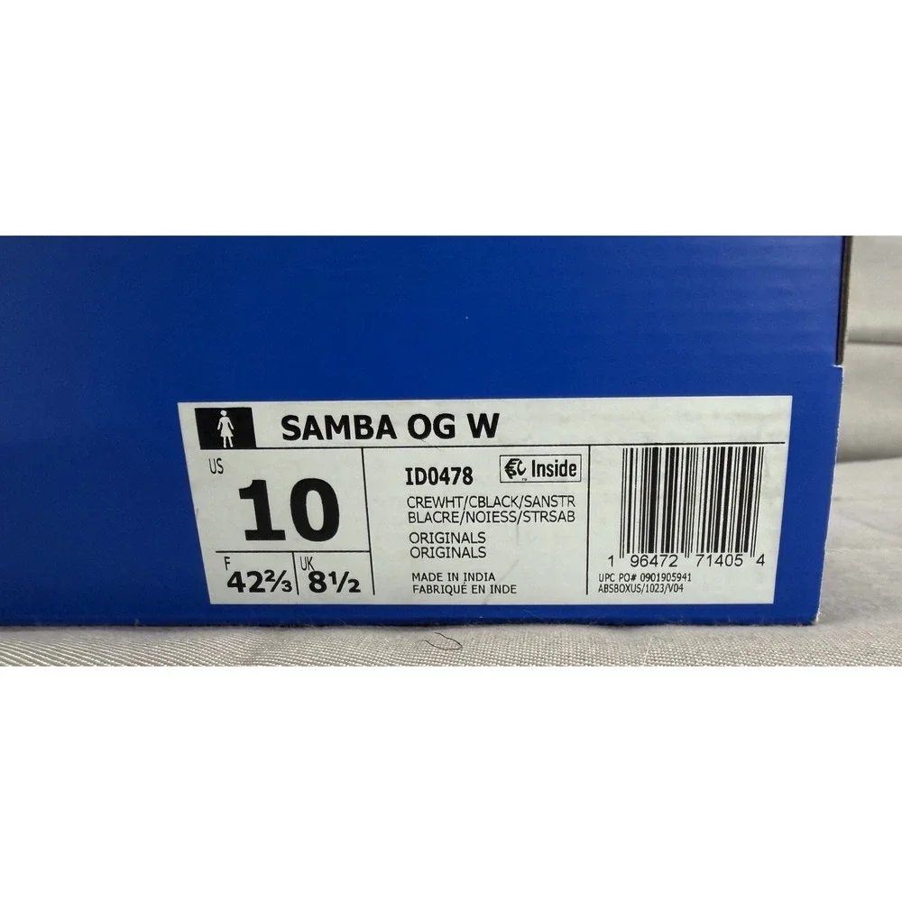 WOMENS ADIDAS SAMBA OG W_CREAM WHITE/BLACK/SAND ID0478-SIZE 10